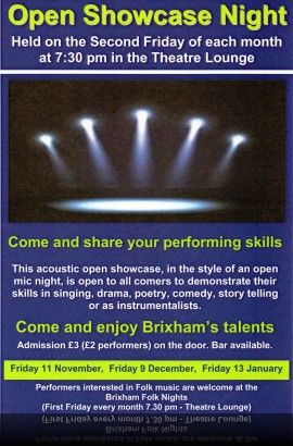 Open showcase Night - Friday 9 December - Doors open 7.30 pm