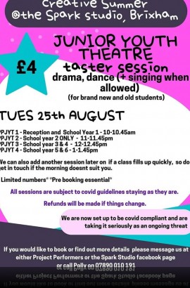 Youth Theatre Taster Sessions at The Spark - Tuesday 25 August 2020