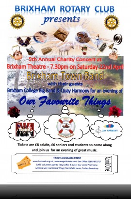 Brixham rotary club presents 'My Favourite Things' Concert - Saturday 22 April 7.30 pm