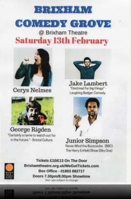 Brixham Comedy Grove - Saturday 13 February 8 pm