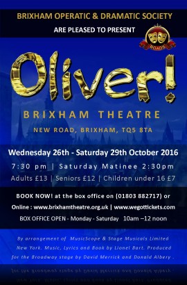 BOADS in 'Oliver' the musical - Thursday 27 October 7.30 pm