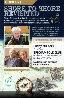 ‘Shore to Shore Revisited’  - Guest Night at Brixham Folk Club - Friday 7 April 7.30 pm