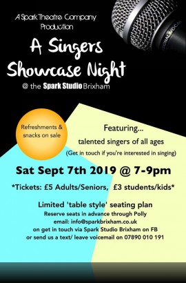 Singers Showcase Night - Saturday 7 September 7 pm at The Spark, Brixham