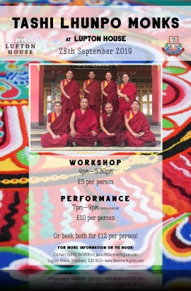 Tashi Lhunpo Tibetan Monks workshops & Performance - Saturday 28 September from 4 pm 